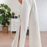 kkboxly  Solid Elastic Wide Leg Pants, Casual Loose Pants For Spring & Summer, Women's Clothing