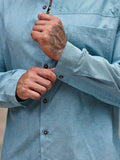 kkboxly  Men's Basic Casual Lapel Long Sleeve Pocket Shirt (Without Tee)