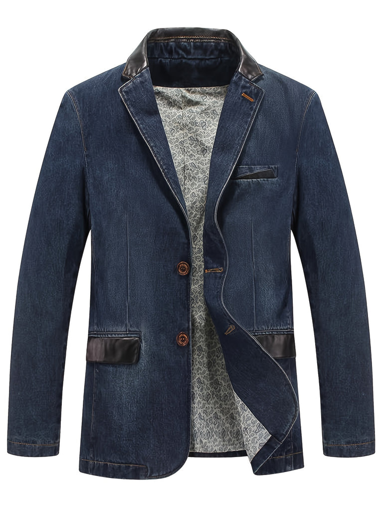 kkboxly  Elegant Button Up Denim Jacket, Casual Flap Pocket Blazer For Business Leisure Activities