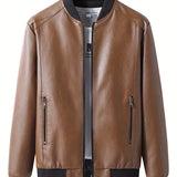 kkboxly  Men's Casual Black Zipper PU Leather Jacket Gifts