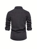 kkboxly  Men's Denim Shirt Solid Color Thick Long Sleeve Button Down Shirt Spring Autumn Jeans Shirt