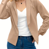 kkboxly  Elegant Solid Long Sleeve Blazer, Open Front Lapel Blazer, Elegant & Stylish Tops For Office & Work, Women's Clothing
