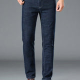 Father's Day Gift, Classic Design Straight Fit Jeans, Men's Casual Slightly Stretch Trousers For Spring Fall Business