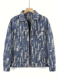 kkboxly  Jacquard Weave Denim Jacket, Men's Casual Street Style Chic Button Up Jacket