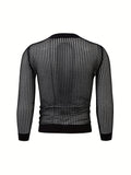 kkboxly  Trendy Knitted Mesh Fishnet Sweater, Men's Casual Sexy  Crew Neck Pullover Sweater For Men Clubwear