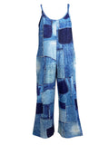 kkboxly  Denim Print Wide Leg Jumpsuit, Casual Sleeveless Jumpsuit For Spring & Summer, Women's Clothing