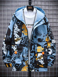 kkboxly  Spring And Autumn Men's Fashion Graffiti Mid Length Windbreaker Popular Hooded And Handsome Men's Jacket Popular Versatile Men's And Women's Same Windbreaker Jacket