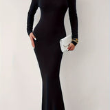 Off Shoulder Bodycon Mermaid Dress, Elegant Slim Long Sleeve Dress For Party & Banquet, Women's Clothing
