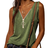 kkboxly  Casual V-neck Zipper Cami Top, Solid Fashion Sleeveless Loose Summer Fit Tank Top, Women's Clothing