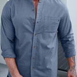 kkboxly  Men's Casual Button-down Long Cotton Sleeve Shirt For Spring & Summer