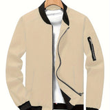 kkboxly  Stand Collar Jacket Men's Casual Baseball Jacket Coat Regular Fit College Hipster Windbreaker For Spring Autumn