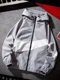 kkboxly  Men's Casual Hooded Windbreaker Jacket, Trendy Color Block Jackets By Activity