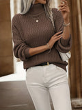 Solid Turtle Neck Drop Shoulder Sweater, Casual Long Sleeve Sweater For Fall & Winter, Women's Clothing