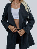 kkboxly  Waterfall Collar Windproof Jacket, Casual Drawstring Long Sleeve Hooded Outerwear, Women's Clothing