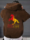 kkboxly  Horse Pattern Zip Up Hoodie, Men's Casual Stretch Hooded Sweatshirt Sportswear