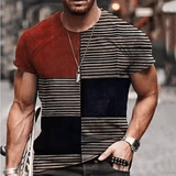 kkboxly  Stylish Color Block 3D Digital Pattern Print Men's Graphic T-shirt, Causal Comfy Tees, Short Sleeve Pullover Tops, Men's Summer Outdoor Clothing