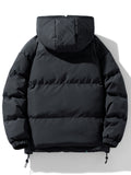 Plus Size Men's Reversible Jacket Solid Puffer Hooded Jacket Fashion Casual Jacket For Fall Winter, Men's Clothing