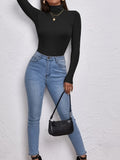 kkboxly  Solid Slim Turtleneck Bottoming Top, Long Sleeve Casual Every Day Top For Fall & Winter, Women's Clothing