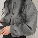 kkboxly  Solid Color Button Front Jacket, Casual Long Sleeve Jacket For Fall & Winter, Women's Clothing