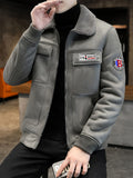 kkboxly  Men's Winter Casual Vintage Fleece Warm Fur Integrated Grain Suede Jacket Long Sleeve Zipper Thick Jacket With Lapels