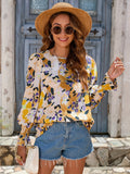 kkboxly  Graphic Print Lace Stitching Blouse, Casual Long Sleeve Blouse For Spring & Fall, Women's Clothing