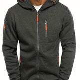 kkboxly  Solid Color Men's Hooded Jacket Casual Long Sleeve Hoodies With Zipper Gym Sports Hooded Coat For Spring Fall