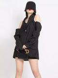 kkboxly  Striped Blazers For Women Halter Collar Long Sleeve Off Shoulder Backless Blazer
