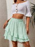 kkboxly  Boho Solid Ruffle Trim Tiered Skirts, Sexy Elastic Layered High Waist Skirts, Women's Clothing