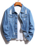 kkboxly  Men's Denim Jacket Washed Classic Casual Distressed Ripped Slim Fit Jacket Gifts