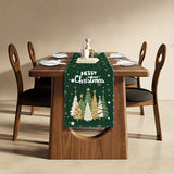 Christmas Holiday Festive Table Runner with Snowflake & Christmas Tree Design, 100% Polyester Woven Table Decoration, Santa Claus Pattern, Perfect for Seasonal Dining & Home Decor - 1PC