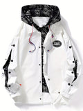 kkboxly  Men's Casual Paisley Pattern Hooded Jacket, Casual Street Style Varsity Jacket