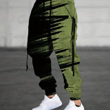 kkboxly  Ribbon Design, Men's Color Contrast Drawstring Trendy Comfy Jogger Pants