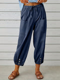 kkboxly  Patched Pockets Button Front Crop Pants, Casual Loose Pants For Spring & Summer, Women's Clothing