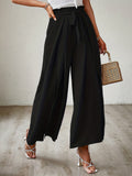 2025 kkboxly  Solid Tied High Waist Pants, Casual Pleated Wide Leg Pants For Spring & Fall, Women's Clothing