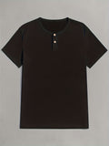 kkboxly  Solid Color Men's Basic Henley Tee, Casual Slim Short Sleeve Henley T-Shirt With Button