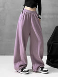 kkboxly  Solid Comfy Wide Leg Pants, Casual Elastic Waist Loose Pants With Pocket, Women's Clothing