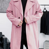 kkboxly  Men's Elegant Single Breasted Trench Coat, Casual Lapel Overcoat For Fall Winter