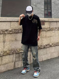 kkboxly  Baggy Ripped Cotton Jeans, Men's Casual Street Style Distressed Denim Pants For Spring Summer