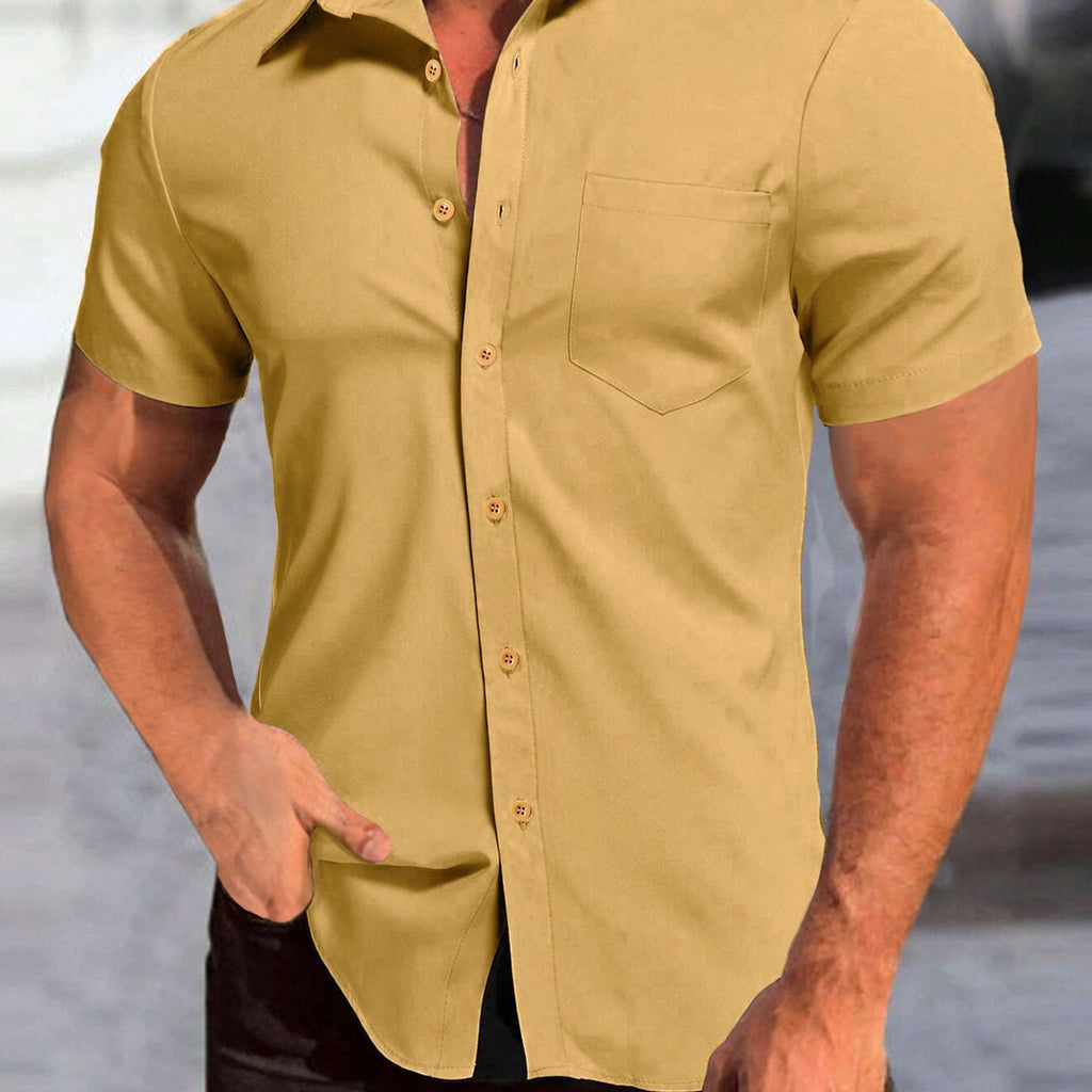 kkboxly  Trendy Plus Size Men's Short-Sleeve Shirt with Pocket for Summer - Oversized Subway Top for Big & Tall Males - Stylish Clothing for Men