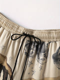 kkboxly kkboxly Men's Casual Oil Painting Finger Print Active Shorts, Drawstring Beach Shorts For Summer Beach Resort