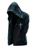 kkboxly  Men's Halloween Printed Hooded Cardigan Long Coat, Casual Cosplay Costumes