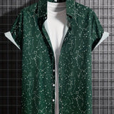 kkboxly  Milky Way Pattern Casual Short Sleeve Shirt, Men's Hawaiian Shirt For Summer Vacation Resort