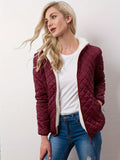 kkboxly  Argyle Pattern Fall & Winter Jacket, Casual Zip Up Hooded Long Sleeve Outerwear, Women's Clothing