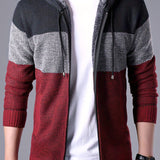 kkboxly  Color Block Hooded Cardigan Jacket, Men's Casual Stylish Slightly Stretch Zip Up Sweater For Spring Fall
