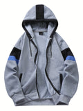 kkboxly  Color Block Men's Hooded Jacket Casual Long Sleeve Hoodies With Zipper Gym Sports Hooded Coat For Spring Fall