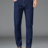 Father's Day Gift, Classic Design Straight Fit Jeans, Men's Casual Slightly Stretch Trousers For Spring Fall Business