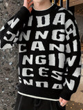 kkboxly  All Match Knitted Letter Print Sweater, Men's Casual Warm Slightly Stretch Round Neck Pullover Sweater For Fall Winter