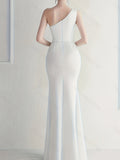 kkboxly  Mesh Panel One-shoulder Dress, Elegant Sleeveless Split Hem Dress For Party & Banquet, Women's Clothing