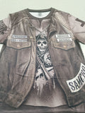 kkboxly  Fake Denim Vest Pattern, Street Wear, Men's Novelty Round Neck T-Shirt, Mens Clothing