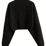 kkboxly  Long Sleeve Drop Shoulder Sweater, Loose Solid Casual Sweater, Women's Clothing